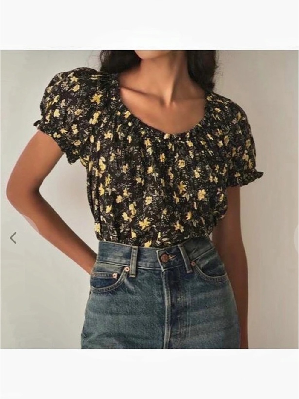 Doen Fredrika Top Floral Blouse in Black & Yellow Small